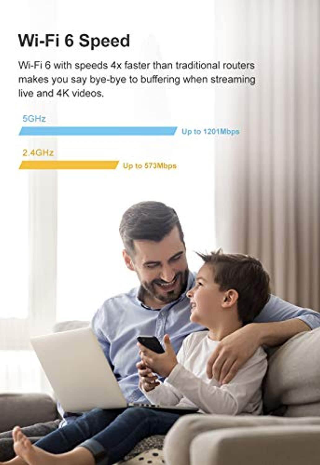 Mercku M6 Wi-Fi 6 Mesh Wi-Fi System 802.11ax Router Whole Home Coverages up to 3,000 sq.ft. Dual-Band Gigabit Wireless Internet App Control, 1 Pack, Cosmo Black (Mer006-WiFi6-B-A)