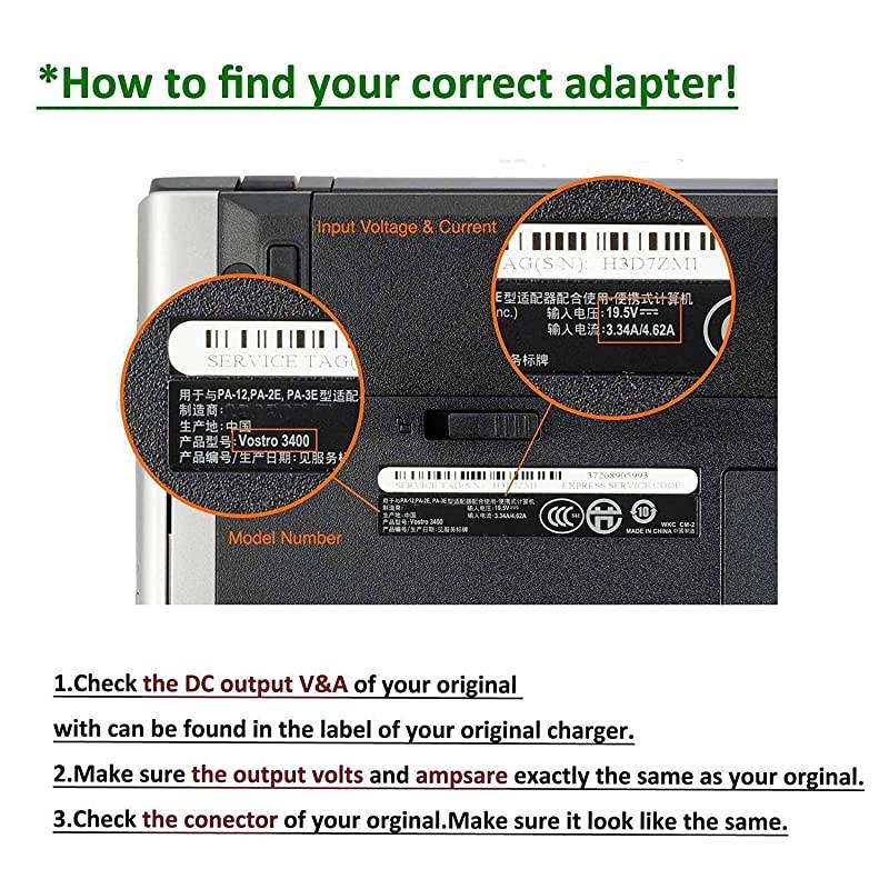 AC Adapter Laptop Charger for Dell Inspiron 11 13 14 17 15 3000 5000 7000 Series 3147 3148 3152 3451 3452 3458 3459 5458 5368 5378 5379 5559 5759 7352 7353 7347 7348 7368 7378 Power Supply Cord