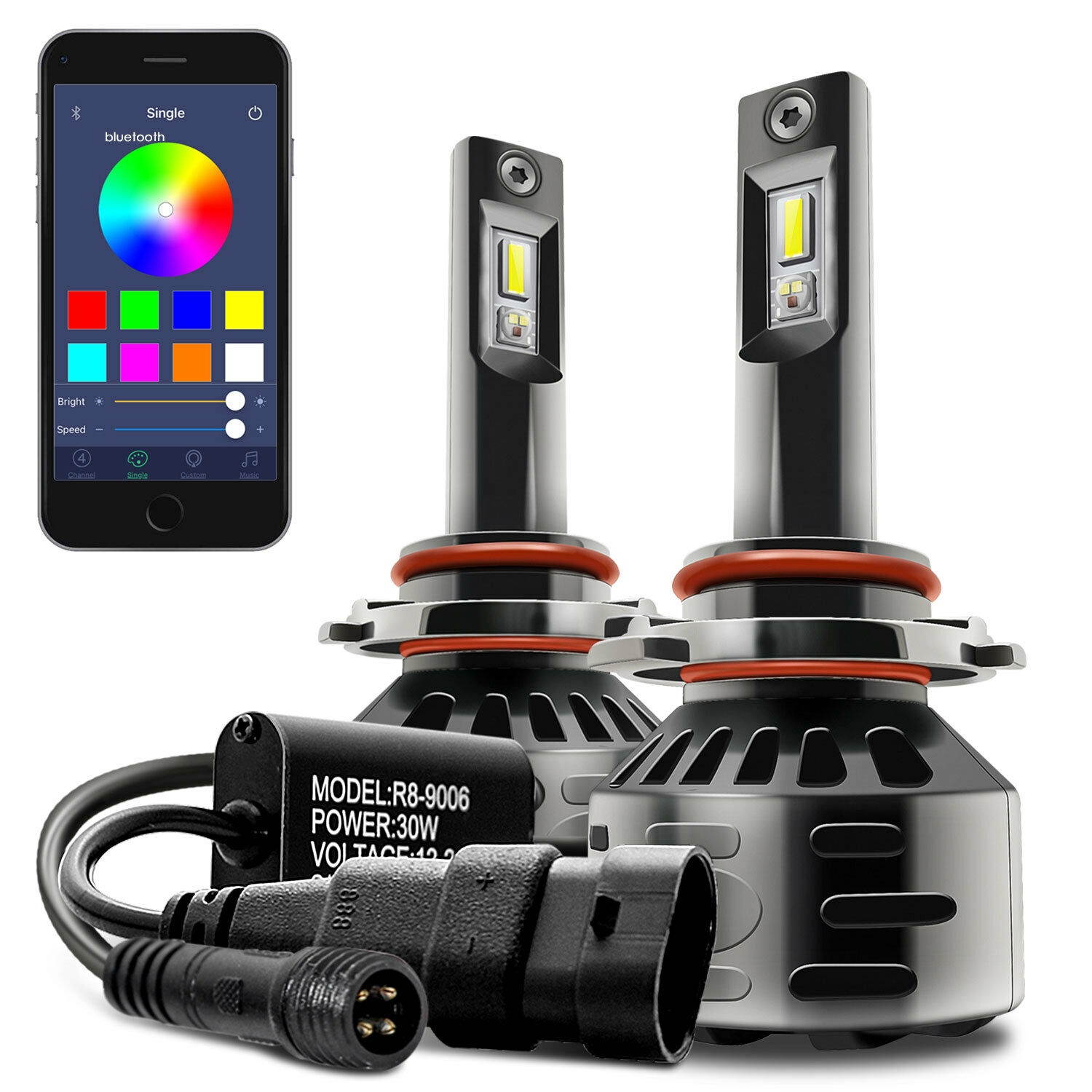 RGB LED Headlight Bulb Conversion Light kit APP Bluetooth Control 9003