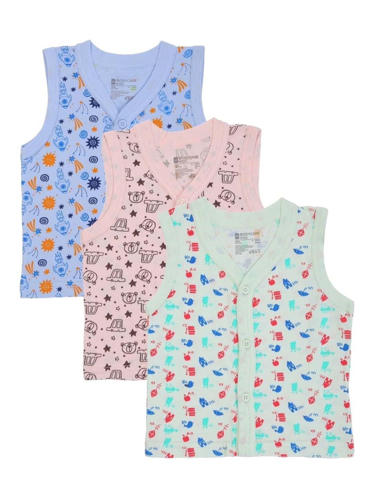 Bodycare Kids Assorted Printed Vests(Pack Of 3)