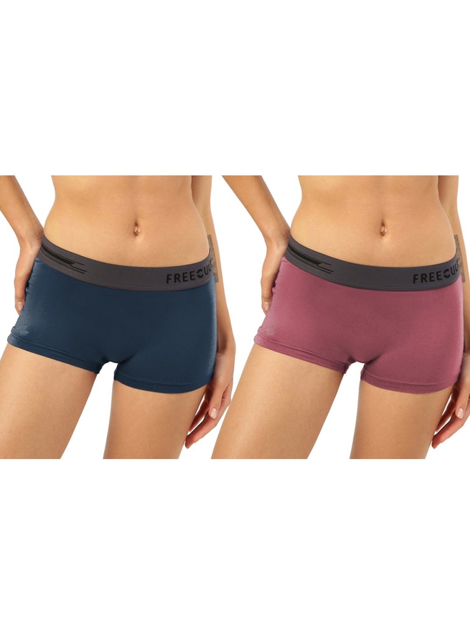 Freecultr Blue & Maroon Plain Boy-Shorts Panties - Pack Of 2
