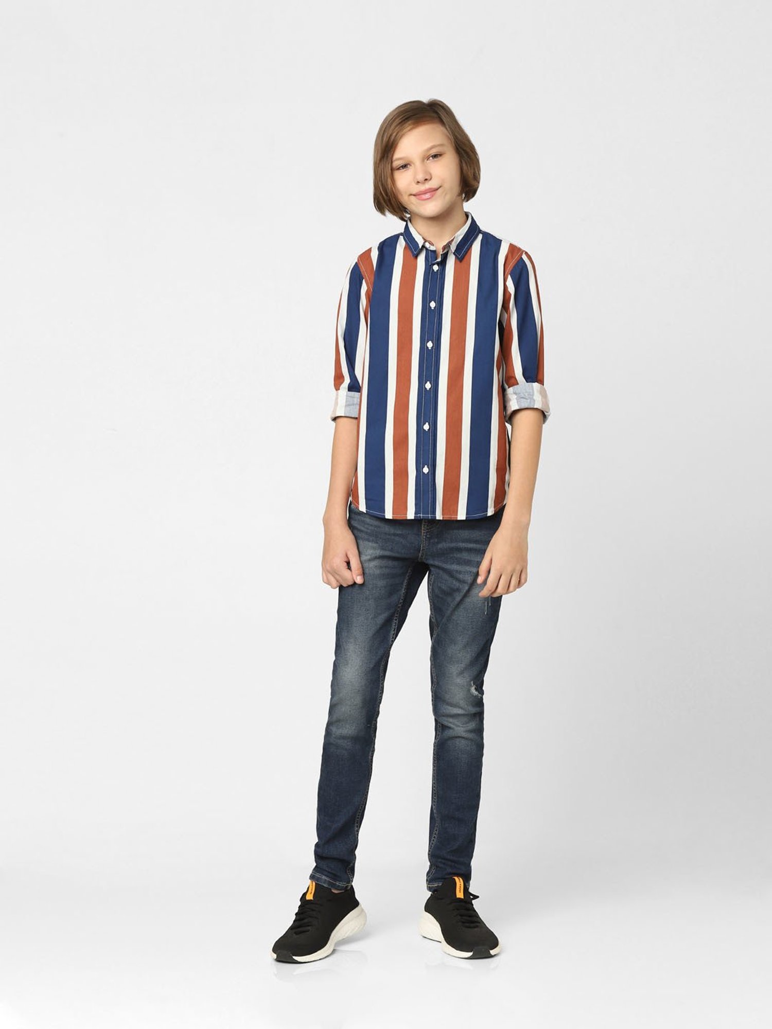 Jack & Jones Junior Navy Striped Full Sleeves Shirt