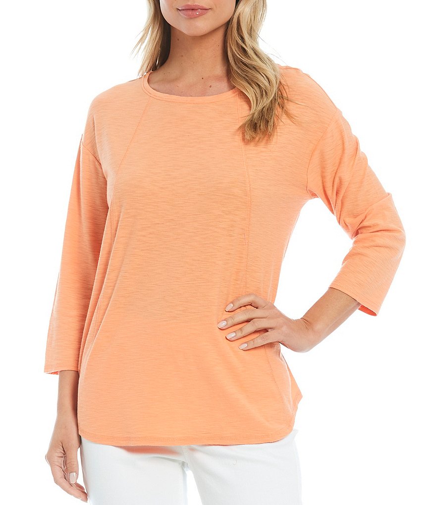 Westbound 3/4 Sleeve Seam Solid Cotton Blend Tee