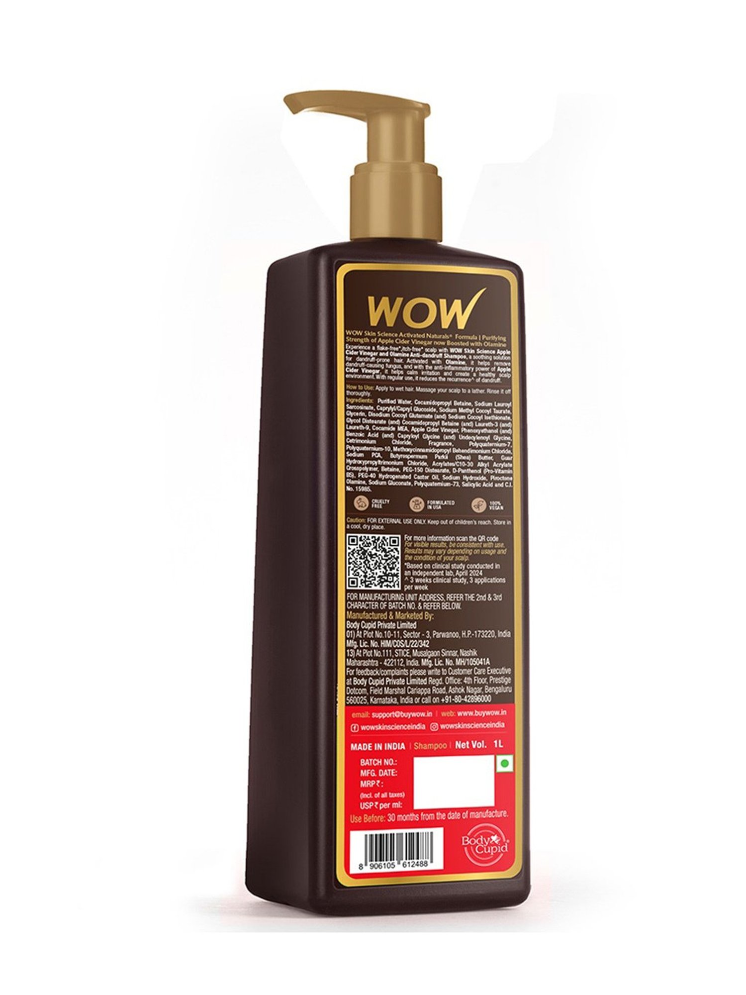 Wow Skin Science Apple Cider Vinegar Shampoo - 1000 ml