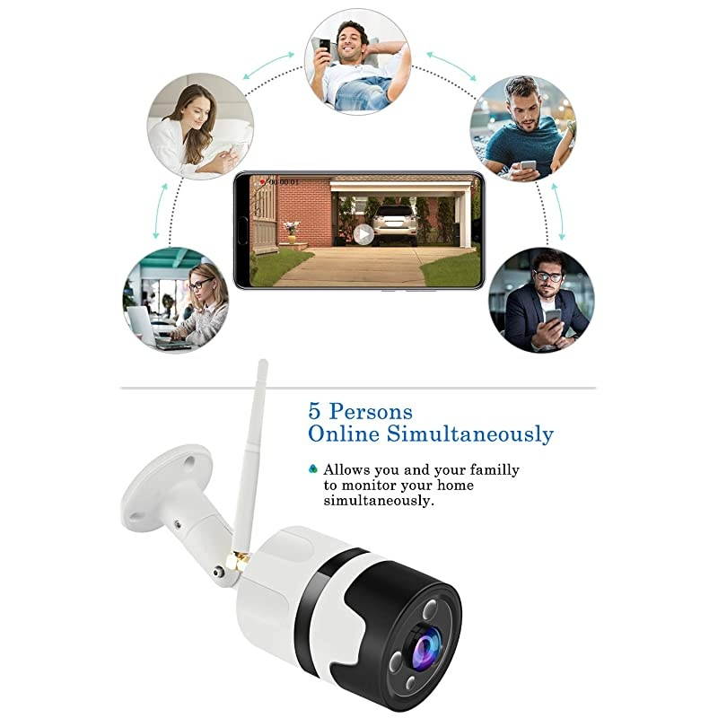 Outdoor Security Camera Wireless WiFi  FHD 1080P 180&deg; Angle Home Bullet Surveillance Cameras Camera for Home Security with IP66 Waterproof Night Vision Motion Detection TwoWay Audio