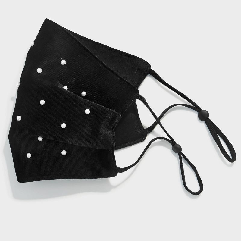 SUGARFIX by BaubleBar Women's Adjustable Pearl Embellished Fabric Face Mask - Black