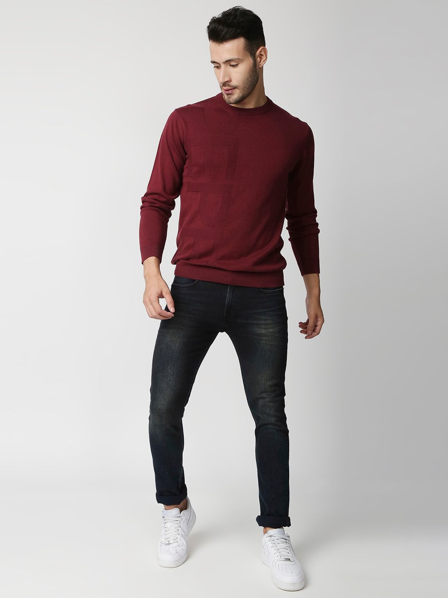 Duke Wine Self Striped Sweater