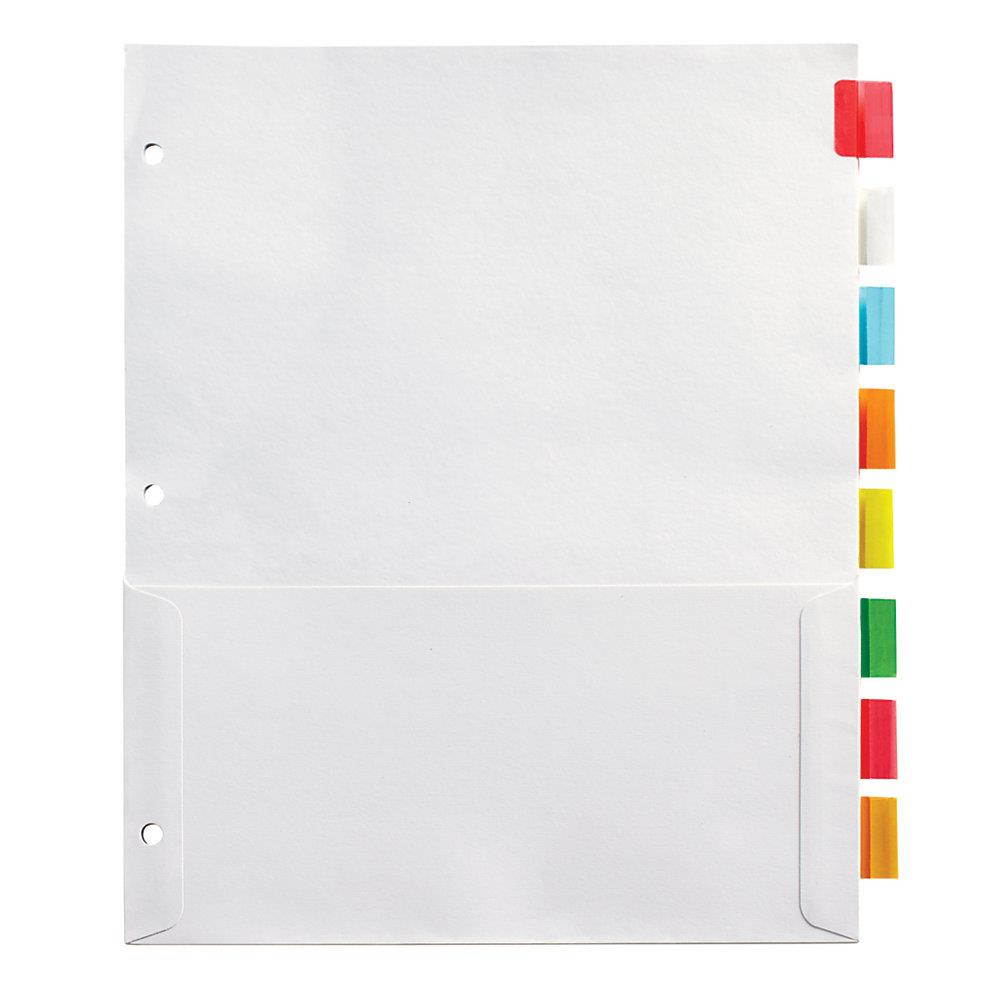 Office Depot Insertable Pocket Dividers With Tabs, 9 1/8in. x 11 1/4in., Assorted Colors, 8-Tab, OD409788