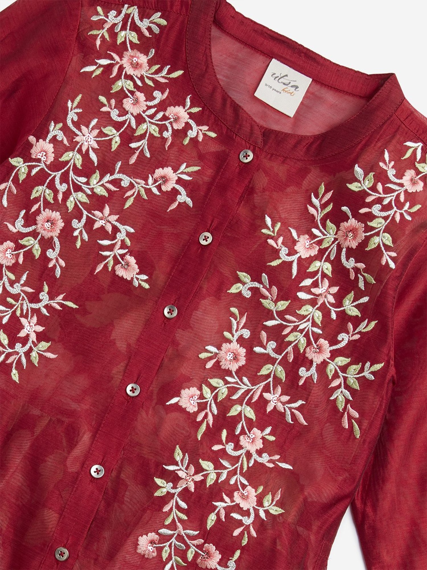 Utsa Kids by Westside Red Floral Embroidered A-Line Kurta with Inner