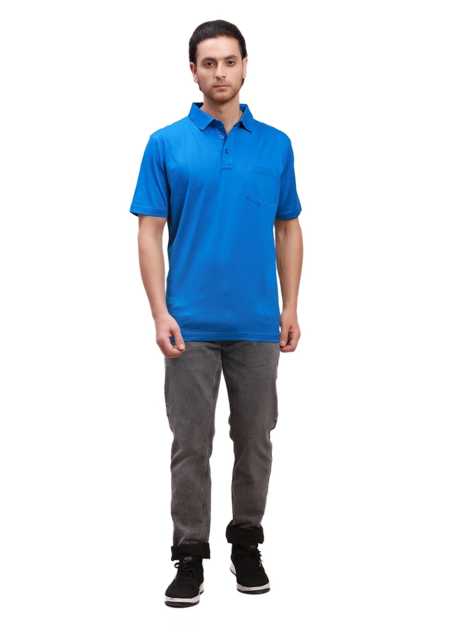 ColorPlus Blue Cotton Classic Fit Polo T-Shirt