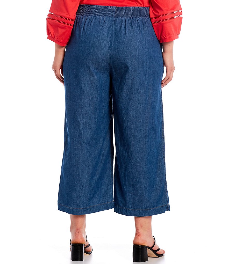 I.N. Studio Plus Size Denim Pull-On Wide-Leg Sash Belted Crop Denim Pants