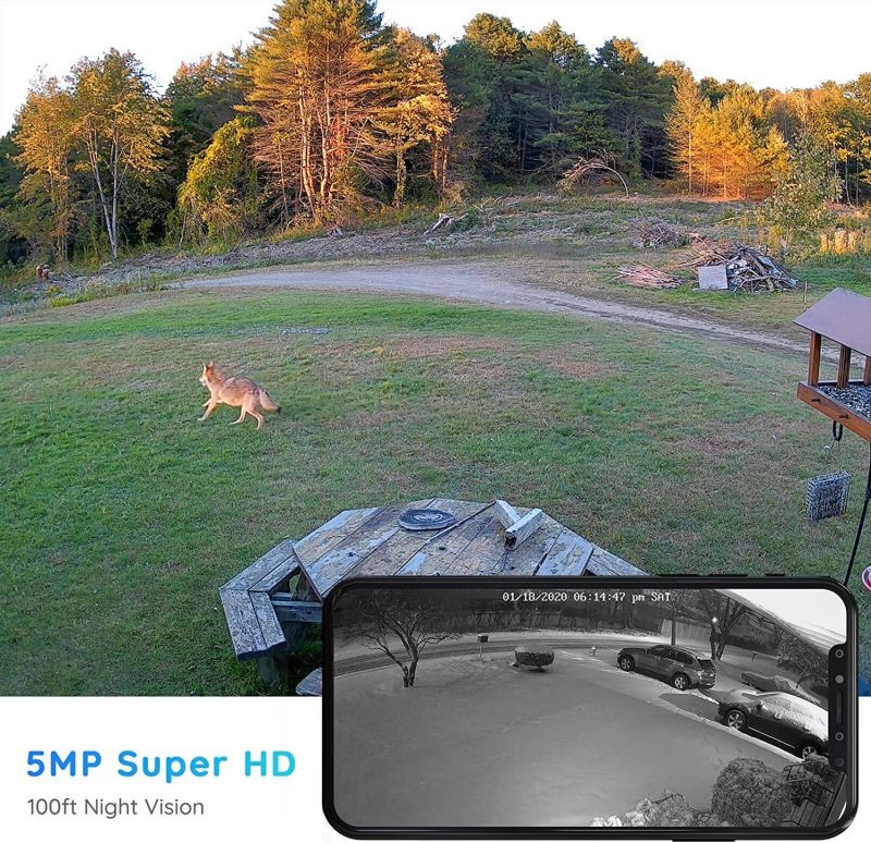 Reolink 5MP HD Smart Human/Vehicle Detection 2.4G/5Ghz WiFi Camera, work with Google Assistant, Time-Lapse, 256GB Micro SD Storage (not Included) for 24/7 Recording, RLC-510WA