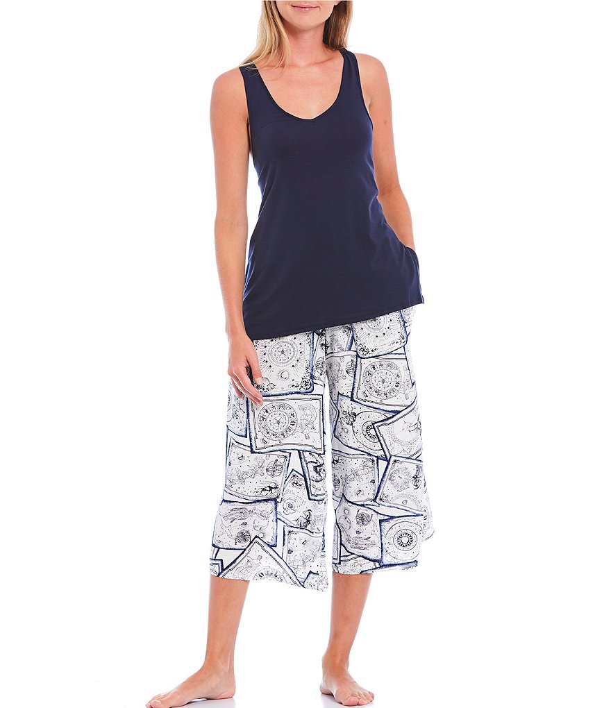Refinery29 Cameo Astrological Postcard Printed Woven Cropped Palazzo Pants