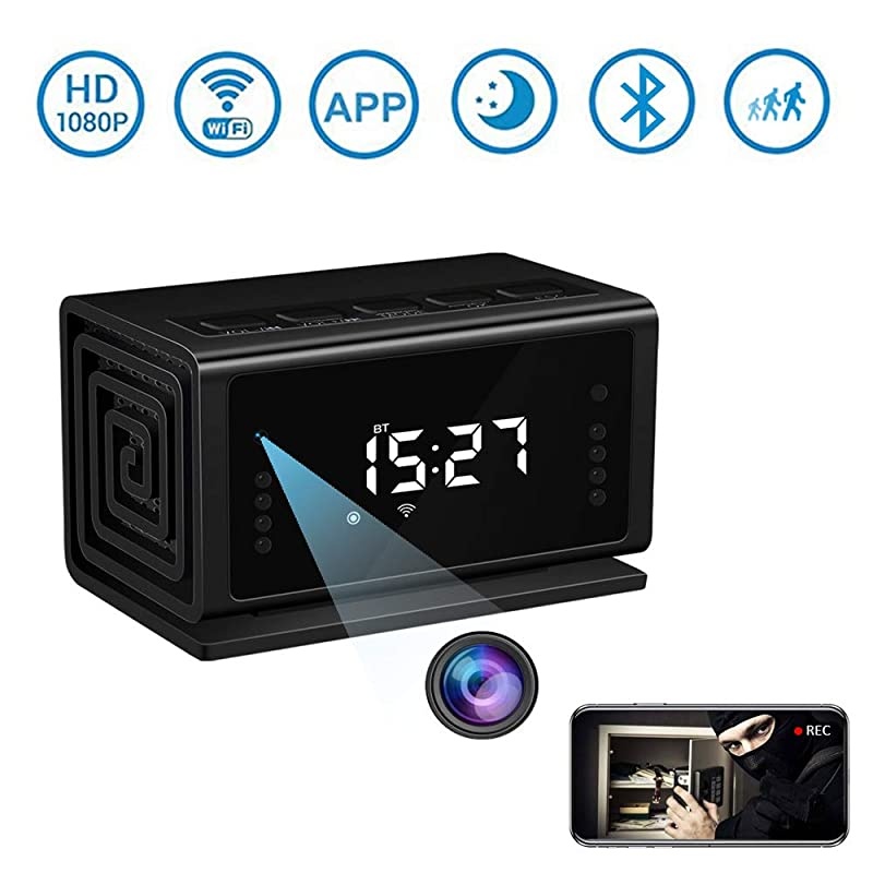 Hidden Camera  Spy Camera Wireless Security Nanny Cam with 1080P Full HD WiFi Night Vision Motion Detection Bluetooth SpeakerFM RadioCell Phone AppNo Sound Recording