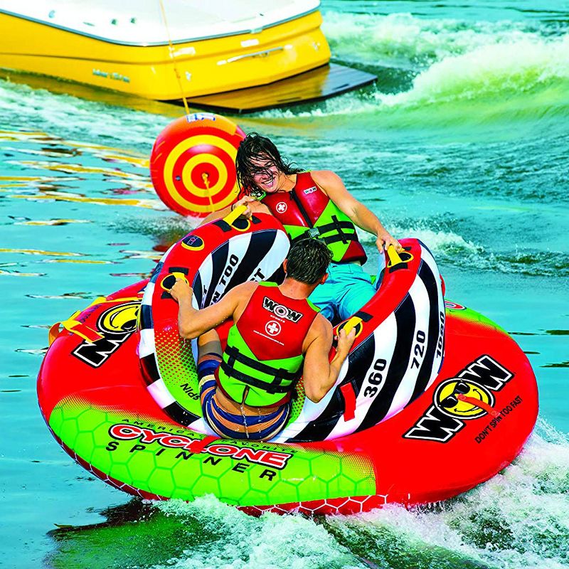 WOW Watersports 2-Person Cyclone Spinner Towable Rotating Boating Tube with Multiple Tow Points and Riding Positions