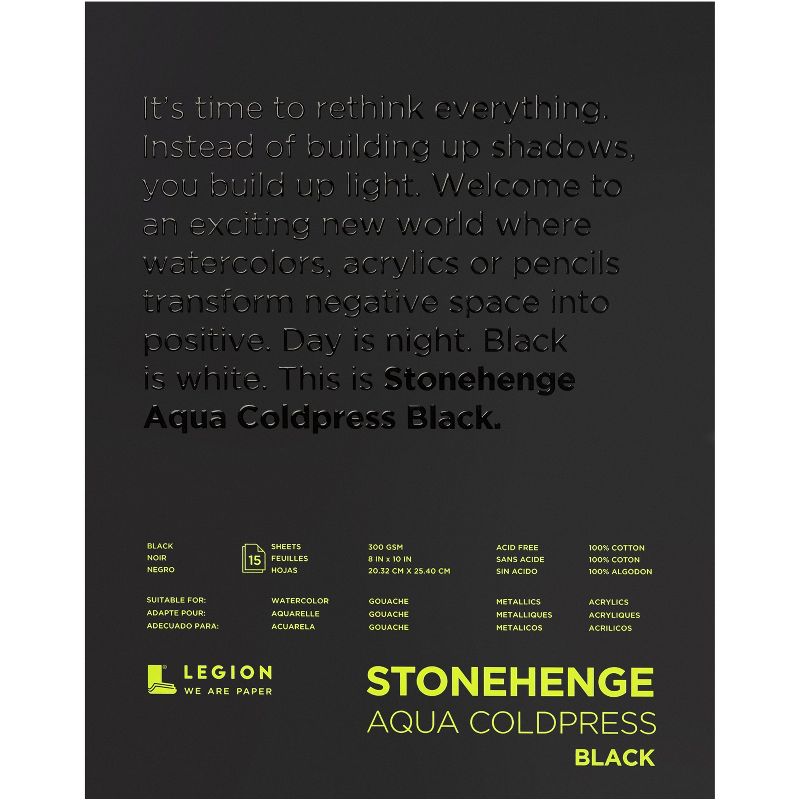 Stonehenge Aqua Block Coldpress Pad 8"X10" 15 Sheets/Pkg-Black 140lb