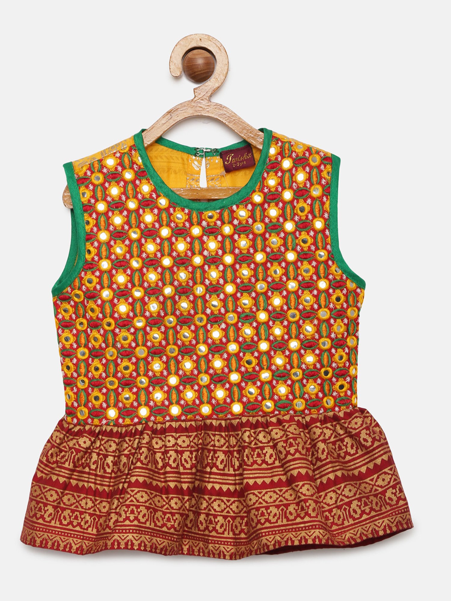 TWISHA Kids Yellow & Maroon Embellished Top with Sharara