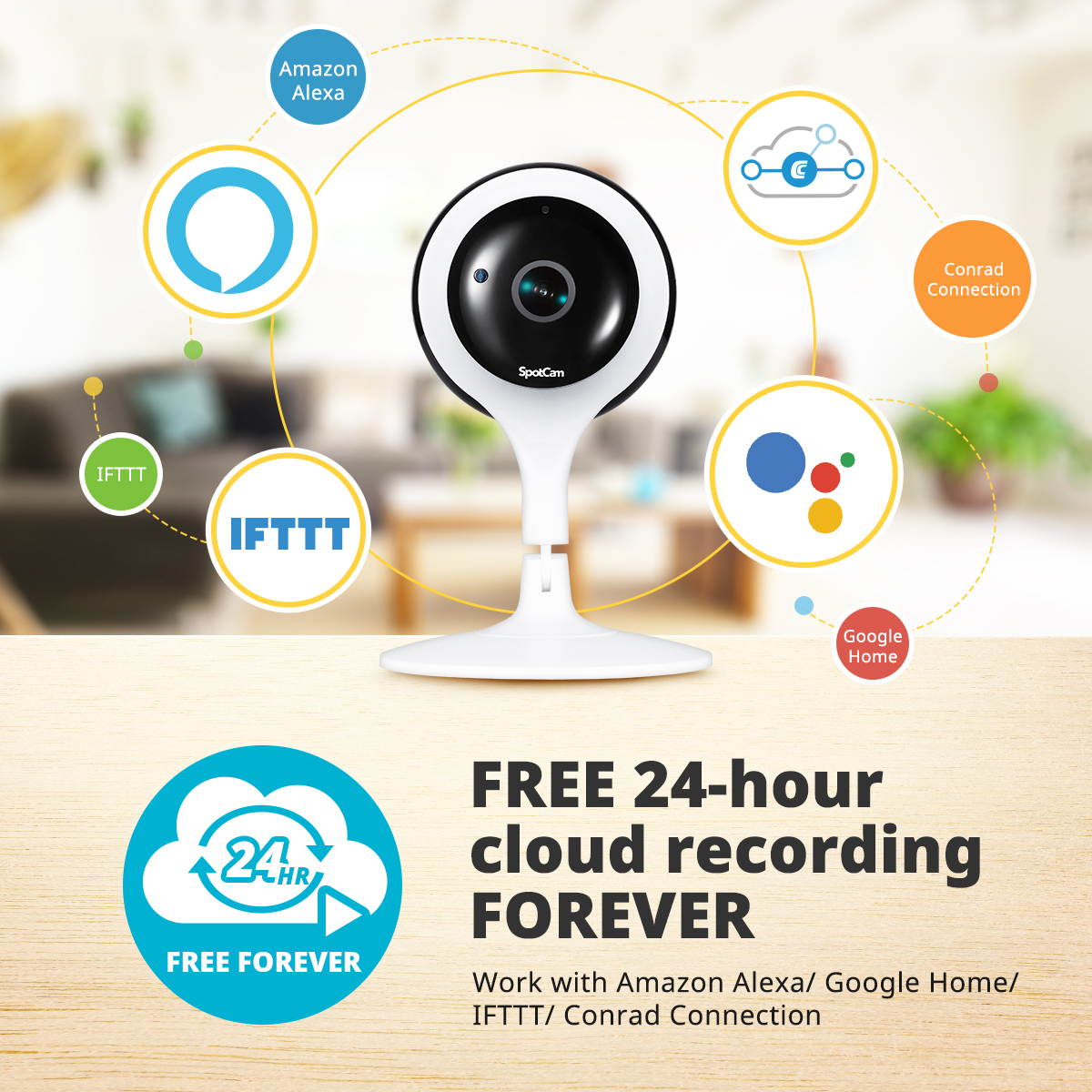 SpotCam Pano Wireless Home Security Camera, 1080P HD, 180-degree Panoramic View, Indoor, Night Vision, Two-Way Talk, Motion & Sound Alert, Alarm Siren, Free Fulltime Continuous Cloud Recording