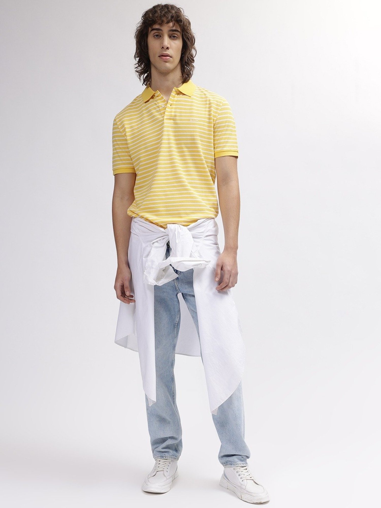 GANT Striped Polo Neck Regular Fit T-Shirt