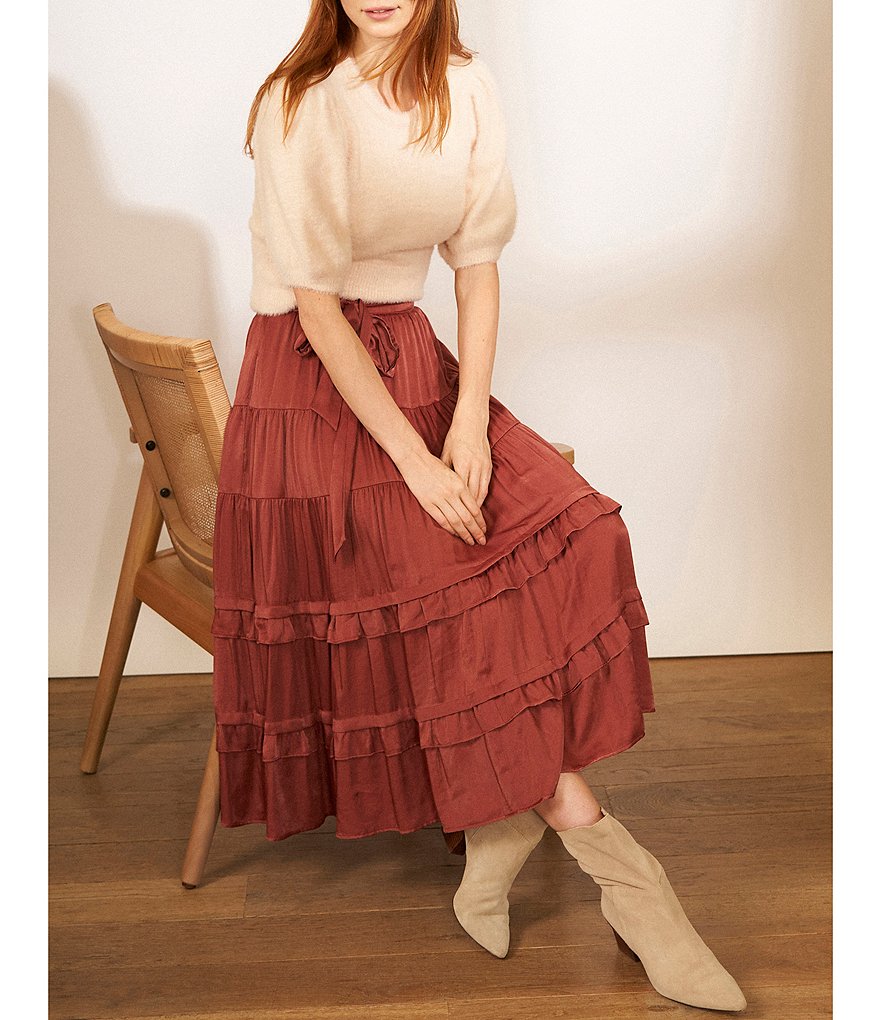 A Loves A Round Neck Long Bishop Sleeve Rib Knit Sweater