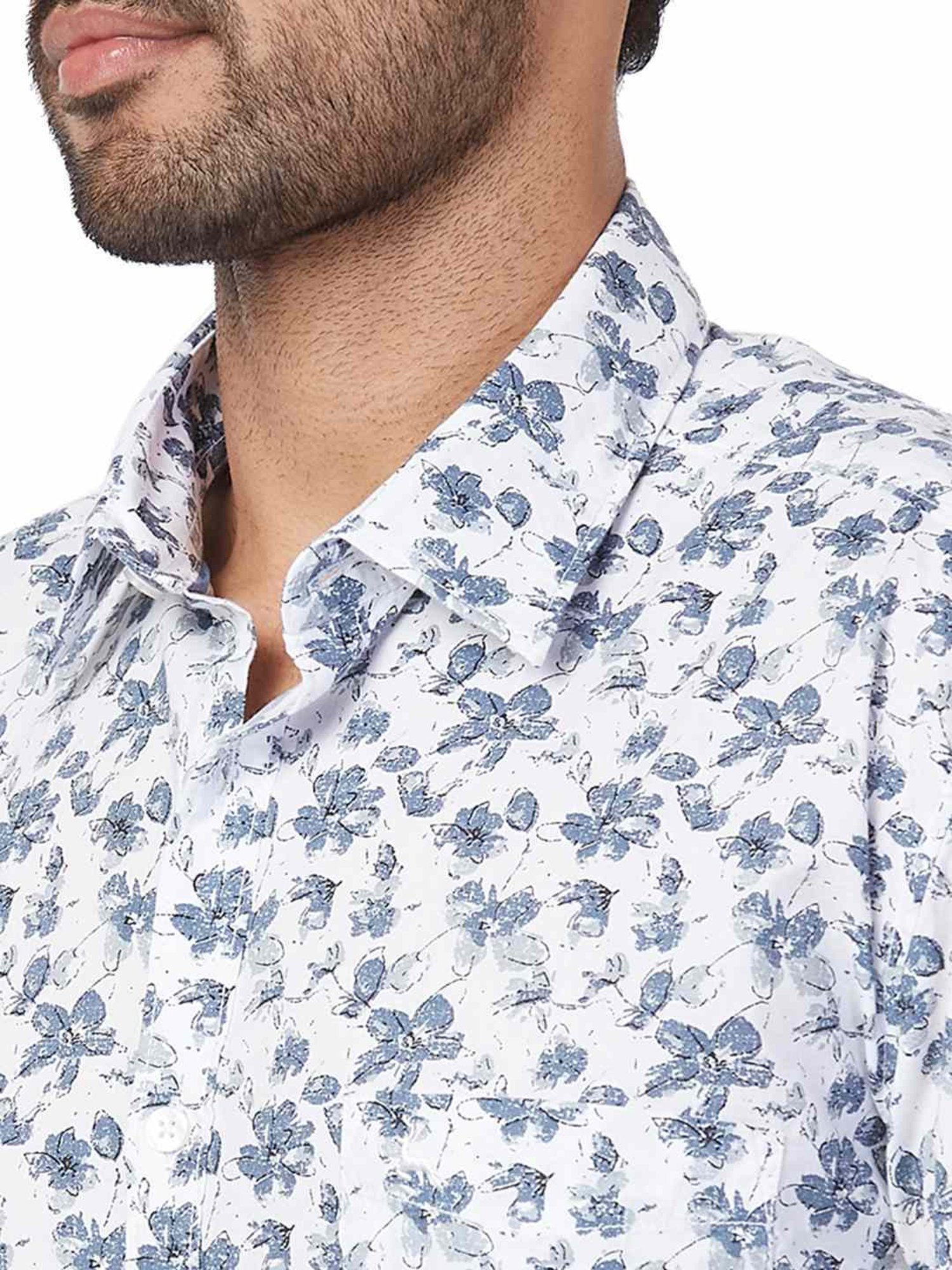 Parx White Cotton Slim Fit Printed Shirt