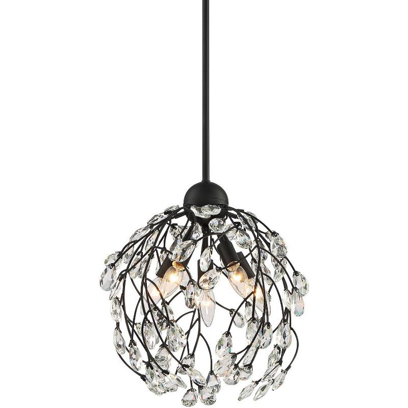 Regency Hill Aurine 14" Wide Matte Black and Crystal 5-Light Pendant Light