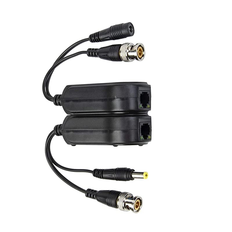 2 Pair Passive VideoPower Balun Upgraded 1080P 5MP BNC to RJ45 Long Distance Network Transceiver Cat5e Cat6 Cable to BNC Male Adapter for Full HD Security Surveillance Camera System