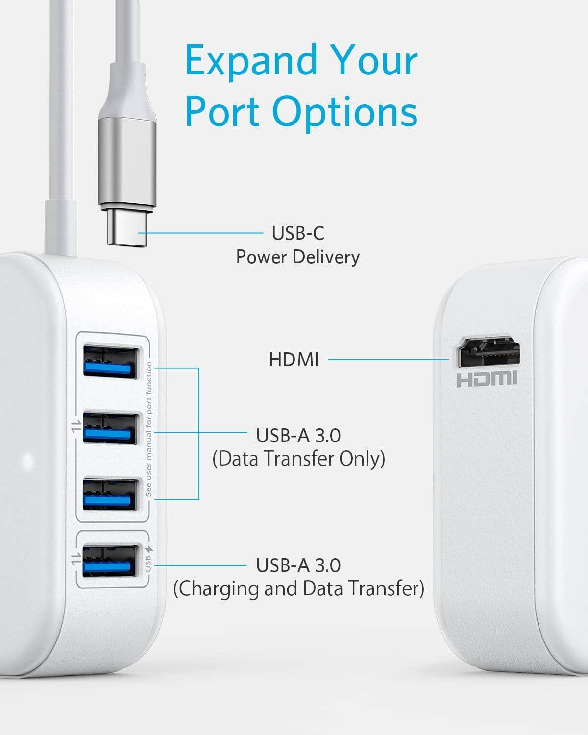 Anker USB C HDMI Hub with AC Adapter, PowerPort 5-in-1 37.5W Charger, with 4K HDMI, 30W Power Delivery, 4 USB 3.0 Ports, Compatible with iPhone, iPad, MacBook, Galaxy, Note, and More