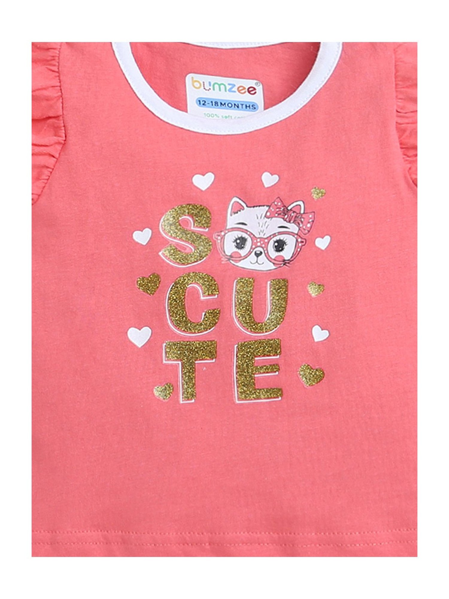 Bumzee Kids Coral & White Printed Top (Pack Of 2)