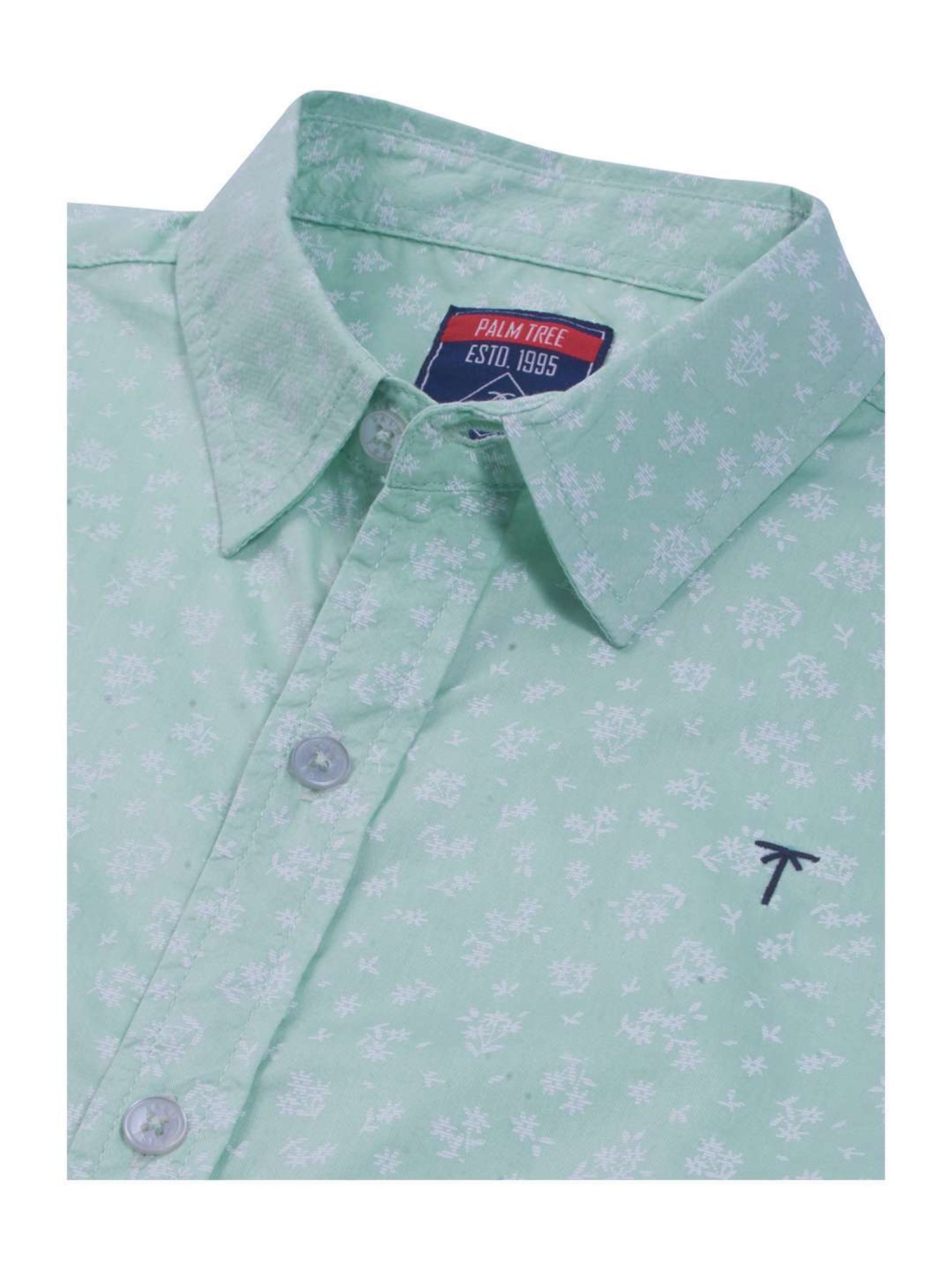 Palm Tree Kids Blue Cotton Printed Full Sleeves Shirt