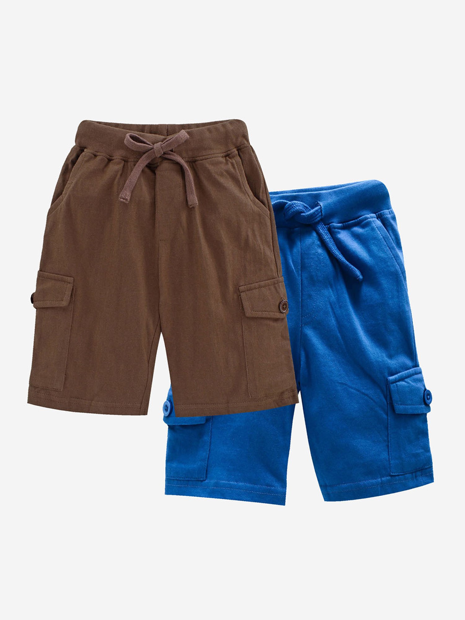 Kiddopanti Kids Royal Blue & Brown Solid Cargo Shorts (Pack Of 2)