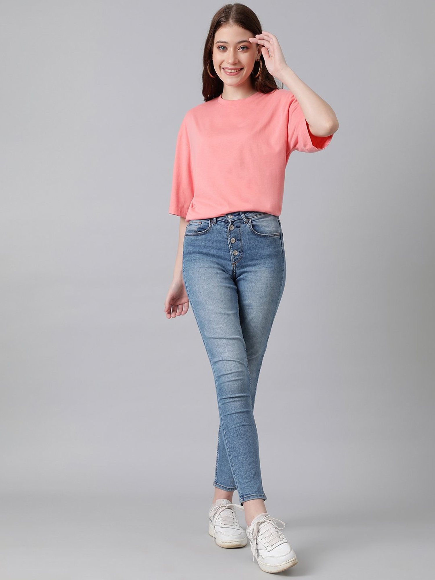 Kotty Pink Relaxed Fit Oversized T-Shirt