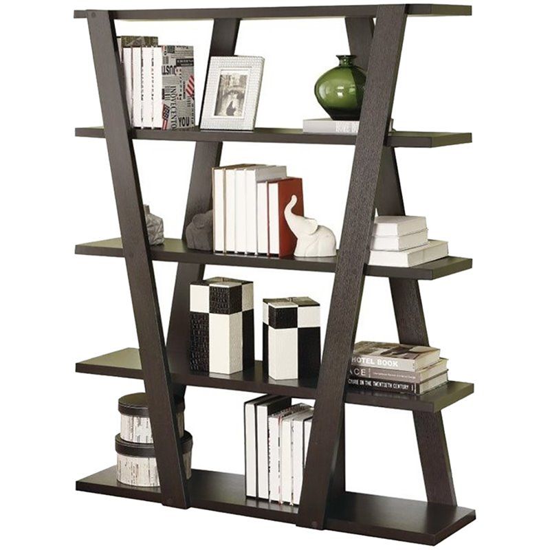 4 Shelf Bookcase with Inverted Supports in Cappuccino Brown - Bowery Hill