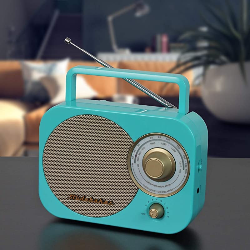 SB2000TG TurquoiseGold Retro Classic Portable AMFM Radio with Aux Input Limited Edition