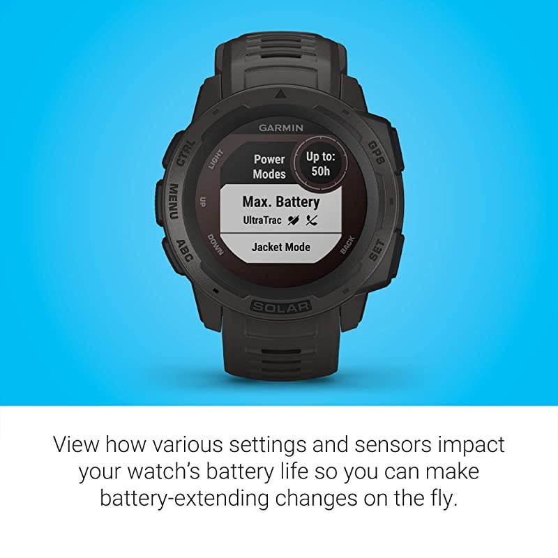 Instinct Solar, Solar-Powered Rugged Outdoor Smartwatch, Built-in Sports Apps and Health Monitoring, Graphite