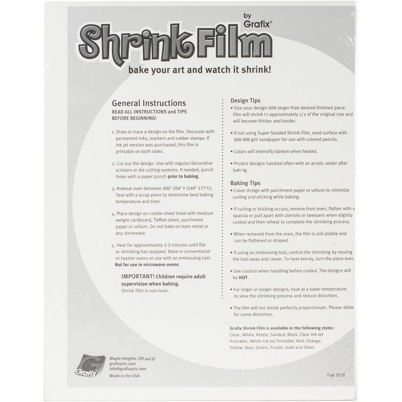 Grafix Inkjet Shrink Film 8.5"X11" 50/Pkg-White