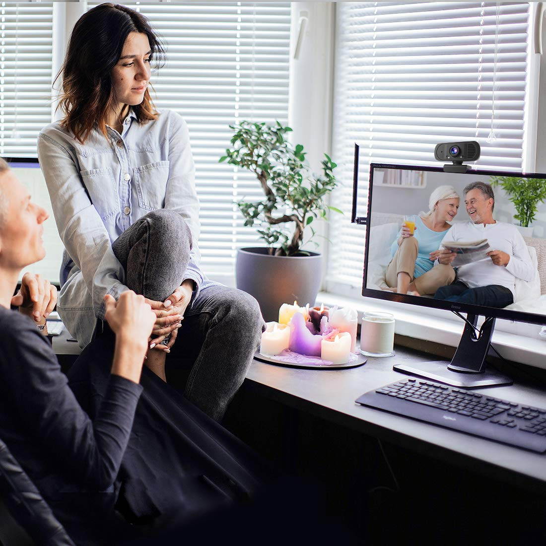 1080P Webcam with Microphone, HD Webcam Streaming USB Computer Camera for PC Desktop Laptop, USB Web Cam for Video Calling Recording Conferencing, Auto Focus, Plug and Play, 90&deg;Wide View Angle