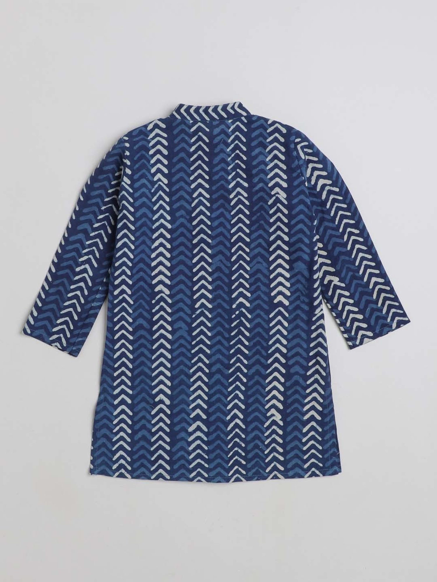 The Magic Wand Kids Blue & White Cotton Printed Full Sleeves Kurta Set