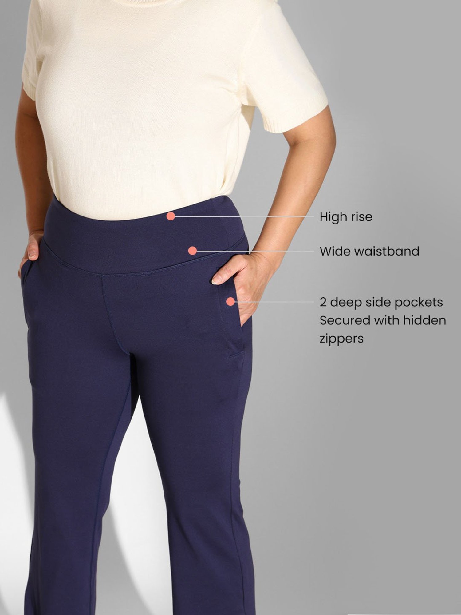 BlissClub Women Navy On-The-Go Slit Flare Pants Brushed For Extra Softness