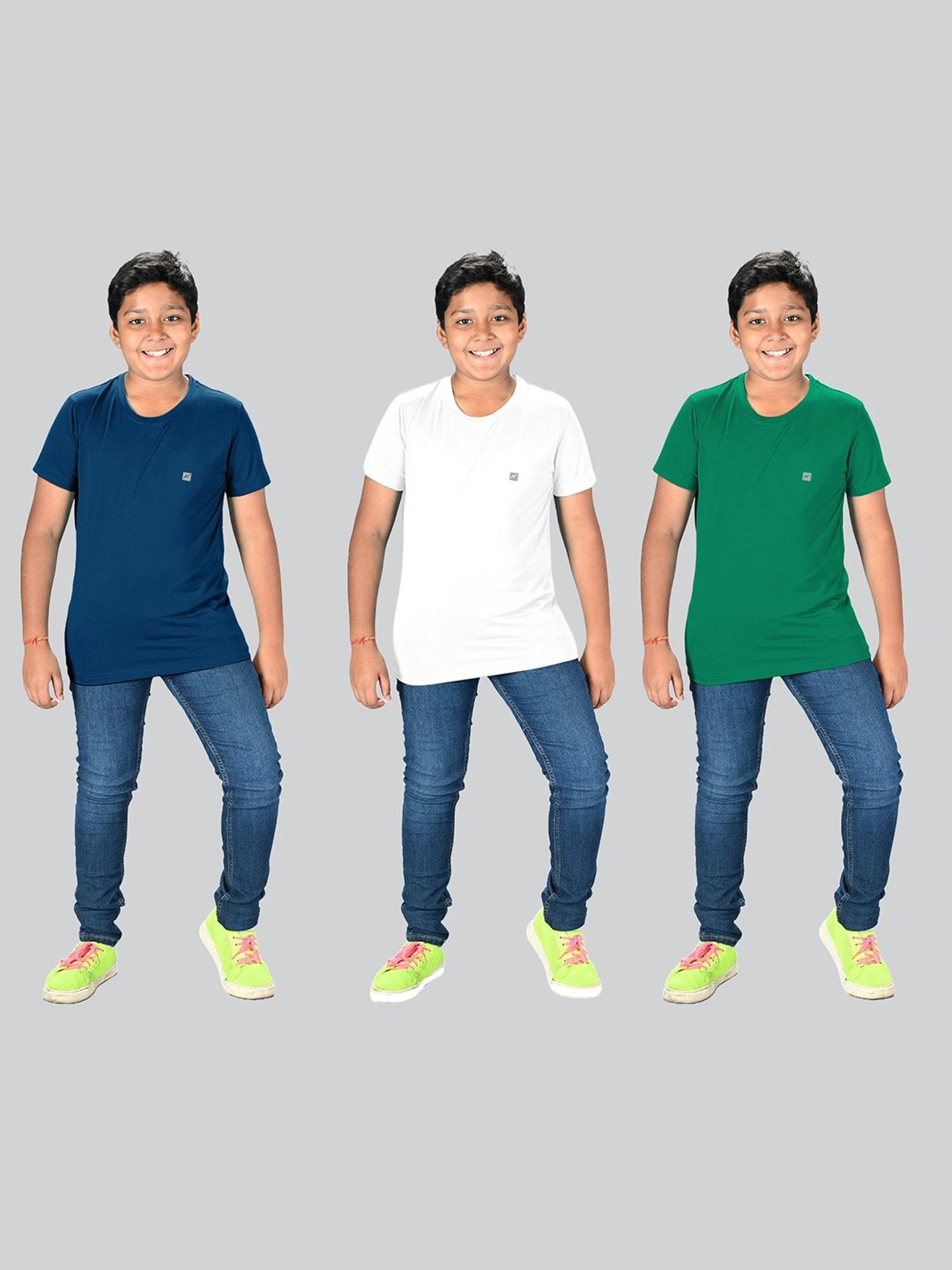 Lux Nitro Boys Green Solid T-Shirt (Pack Of 3)