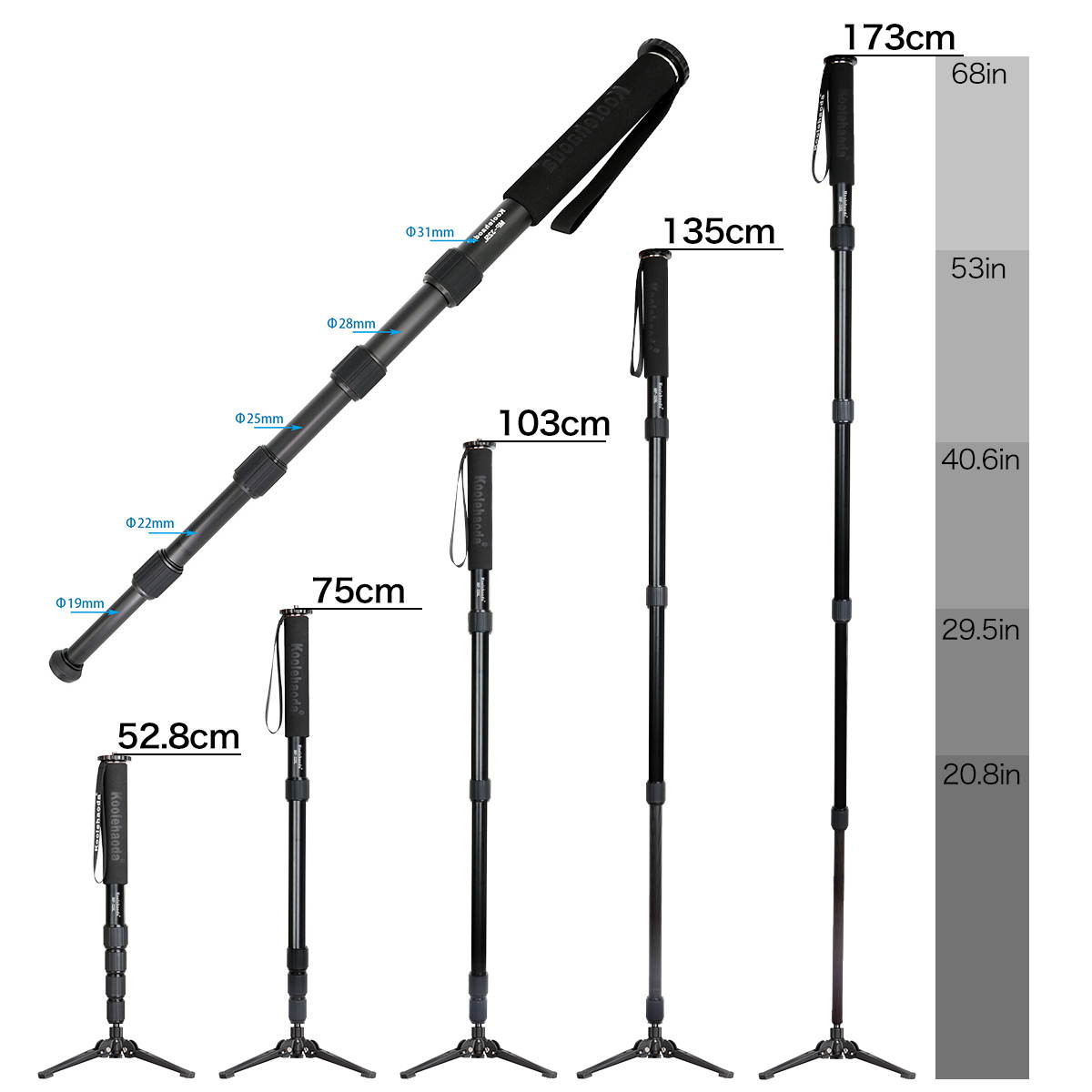 koolehaoda 68-Inch Professional Camera Monopod,with Folding Metal Support Base, 22 lbs Load Capacity(MP-325L+M3)