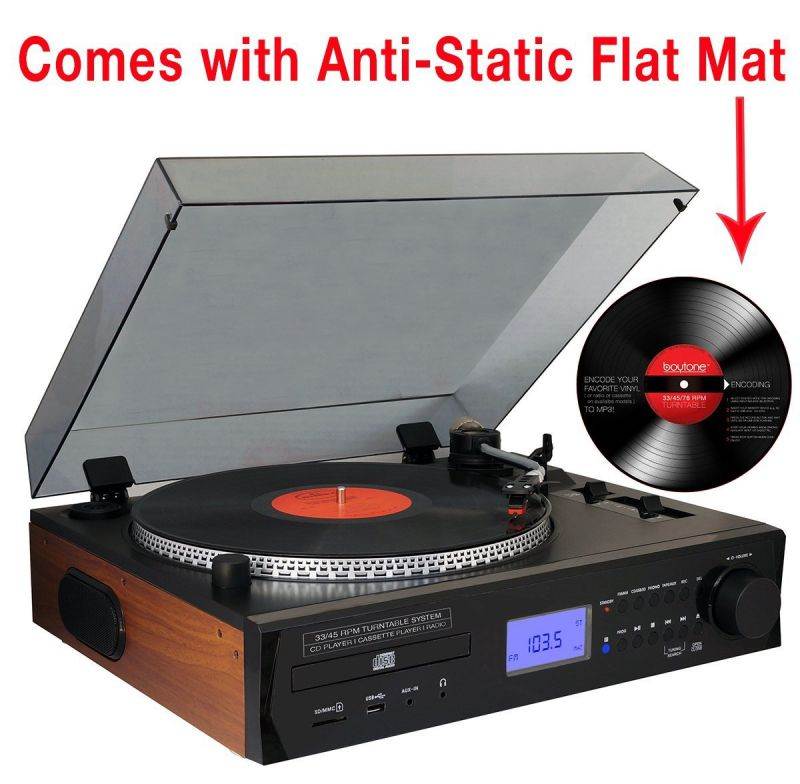 Boytone BT-11B Fully Automatic Large size Turntable Bluetooth Wireless speaker AM/FM, CD, USB, SD, Cassette Player