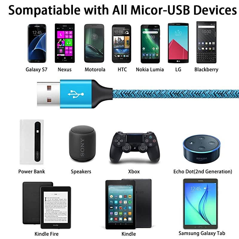 Phone Wall Charger Micro USB Cable, Charger Head Charge Block with 6ft Fast Charging Cord Compatible for Samsung Galaxy S7 S6 Active J3 S5 S2 J7 J7V J5 J3 J3V J2, Moto E5 E4 G4 G5S G6/G6 Play