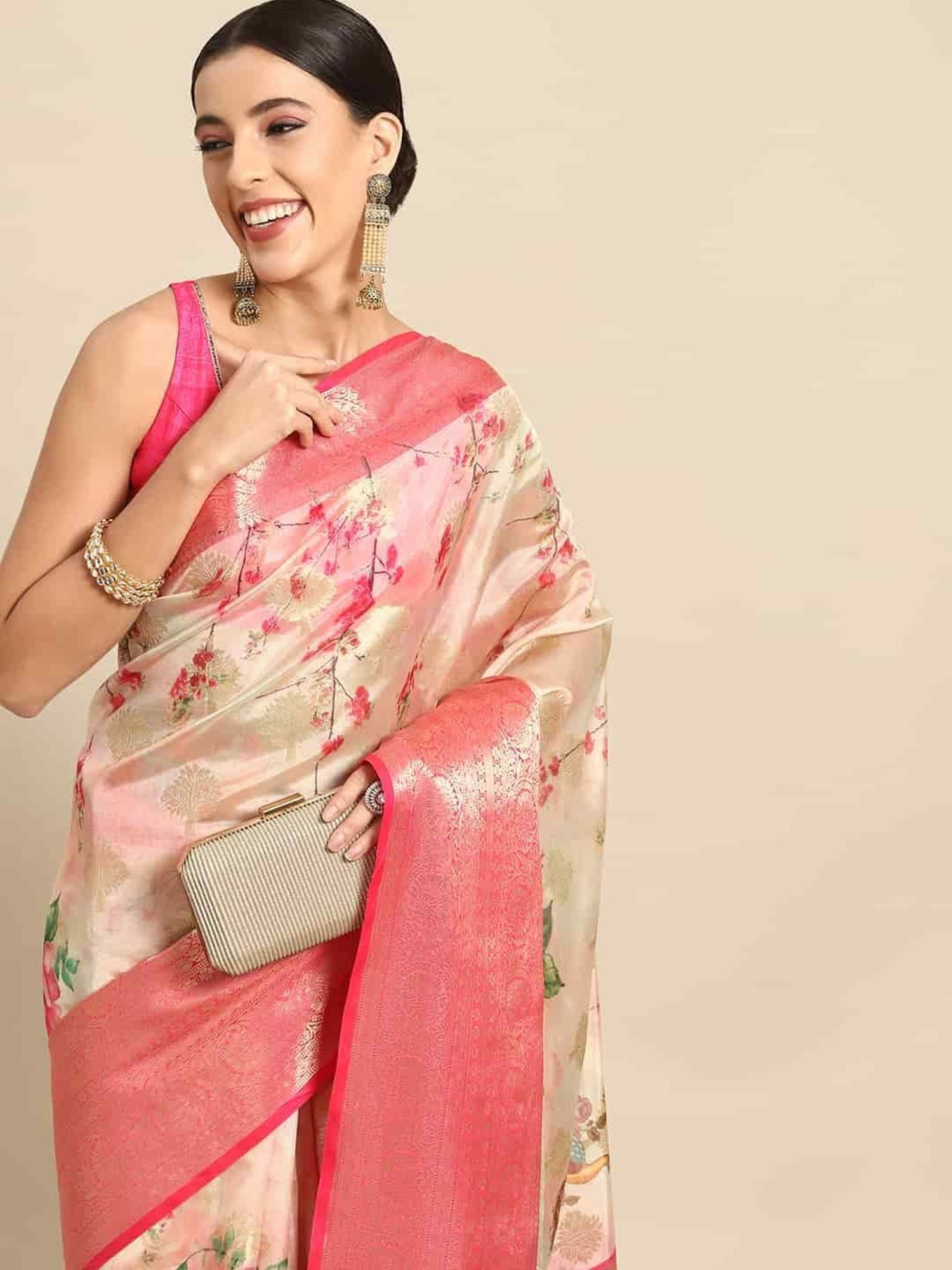 Silk Land Art Silk Pink Woven Saree With Unstitched Blouse