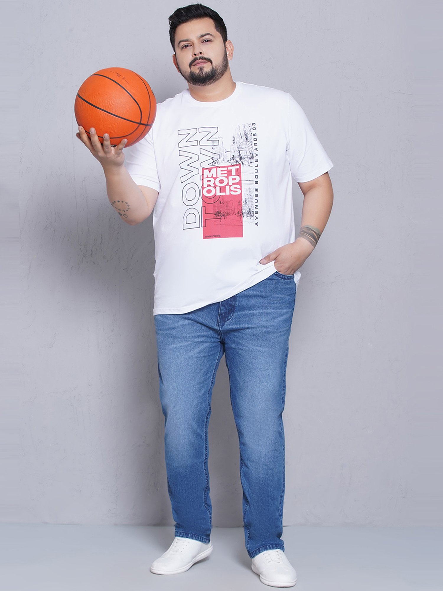 John Pride Blue Regular Fit Lightly Washed Plus Size Jeans