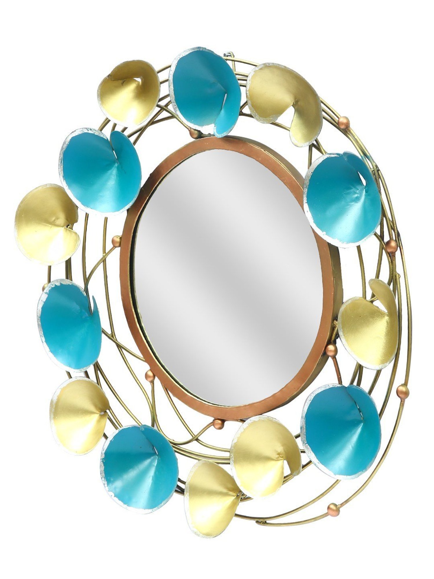 Aapno Rajasthan Gold & Green Metal Wall Mirror