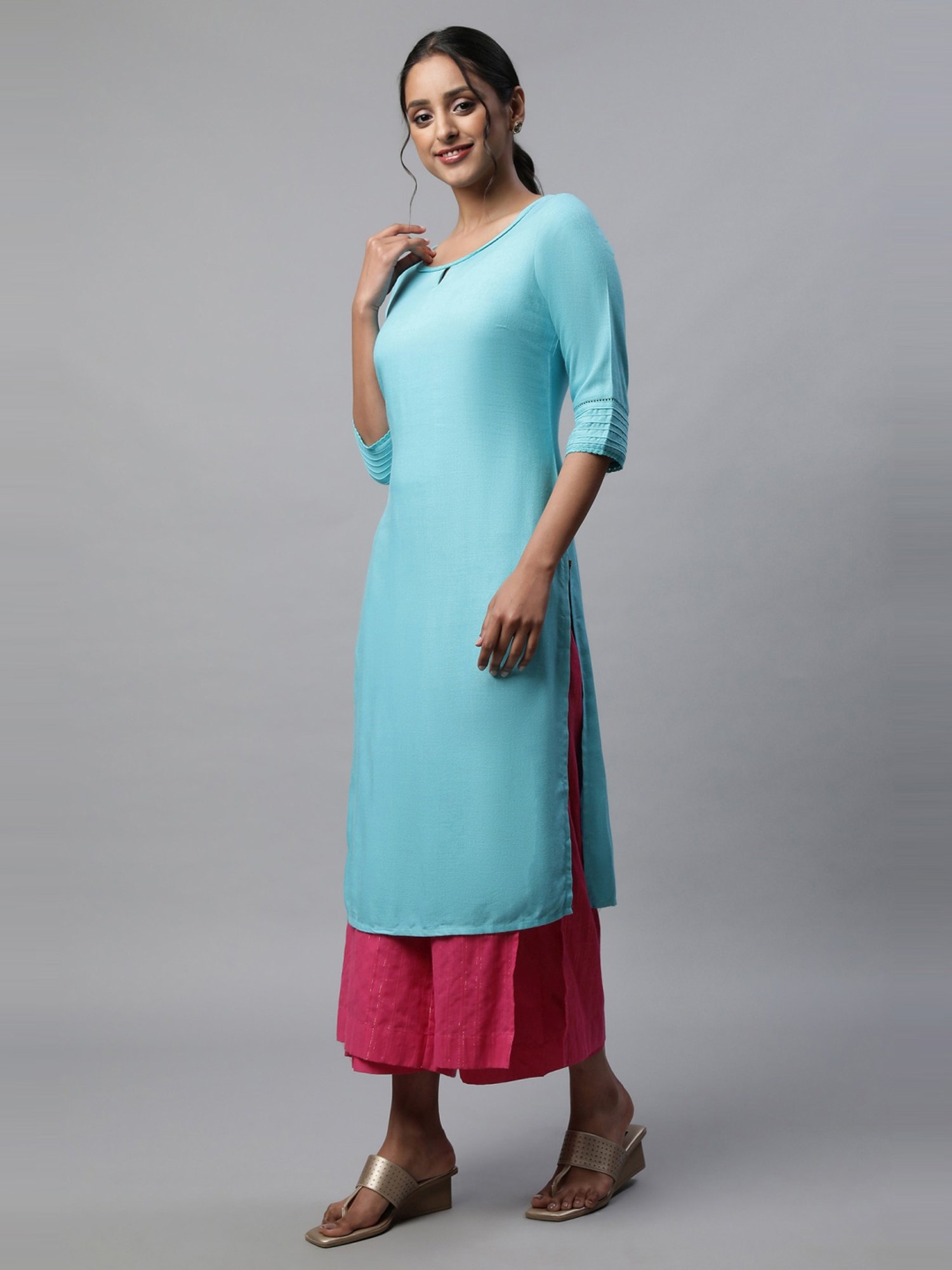 Elleven from Aurelia Pink Cotton Striped Palazzos