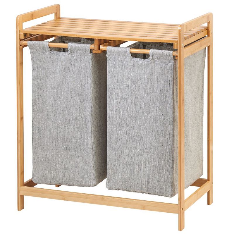 mDesign Bamboo Double Laundry Hamper, Large Capacity - Natural Finish