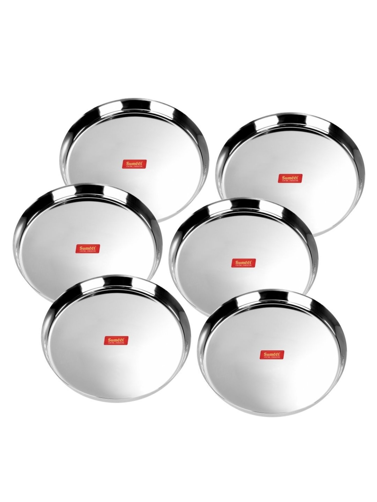 Sumeet 22 Gauge Stainless Steel Traditional Dinner Plate / Thali  28.5Cm (2Ltr) - set of 6pc