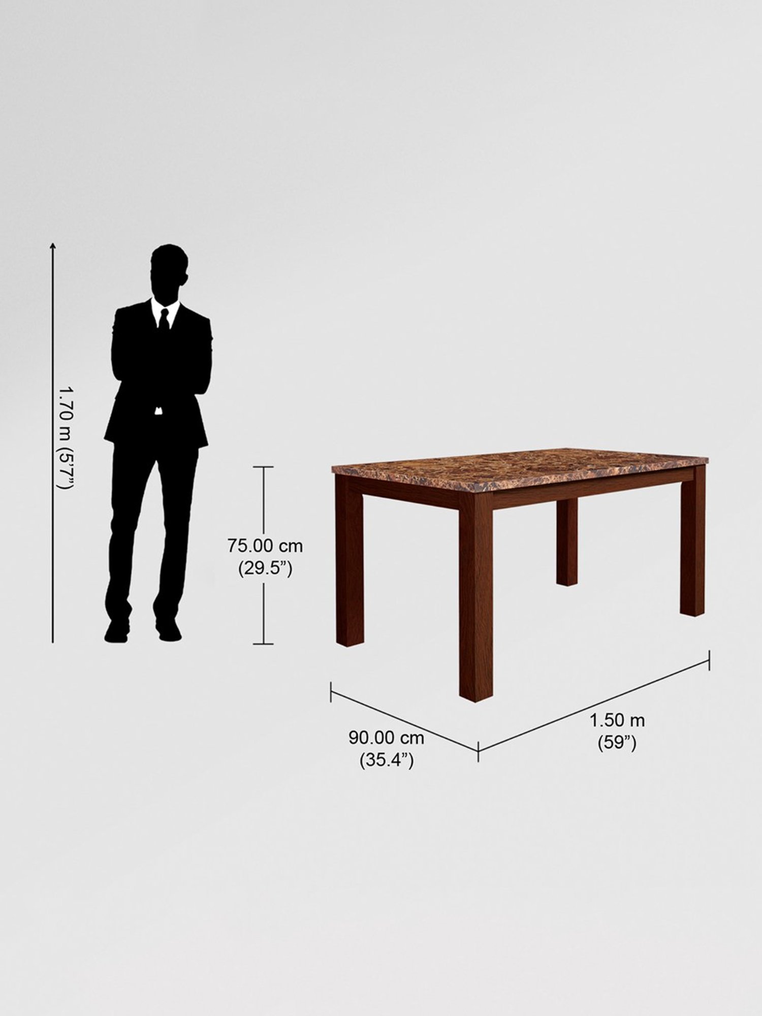 Godrej Interio Amber Brown Rubber Wood 6 Seater Rectangular Dining Table